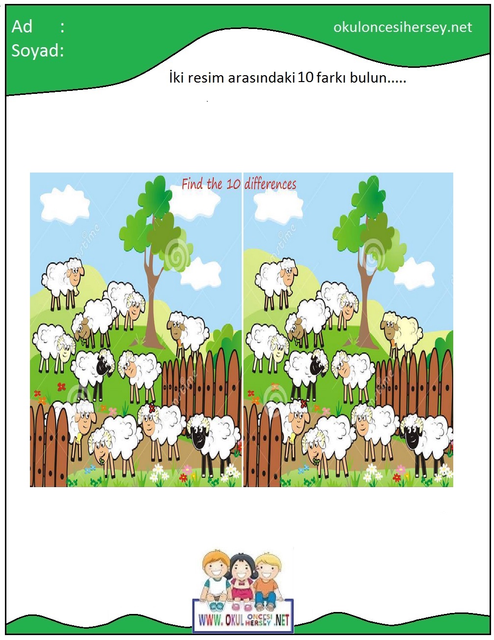 okul öncesi İki Resim Arasındaki Farkı Bul